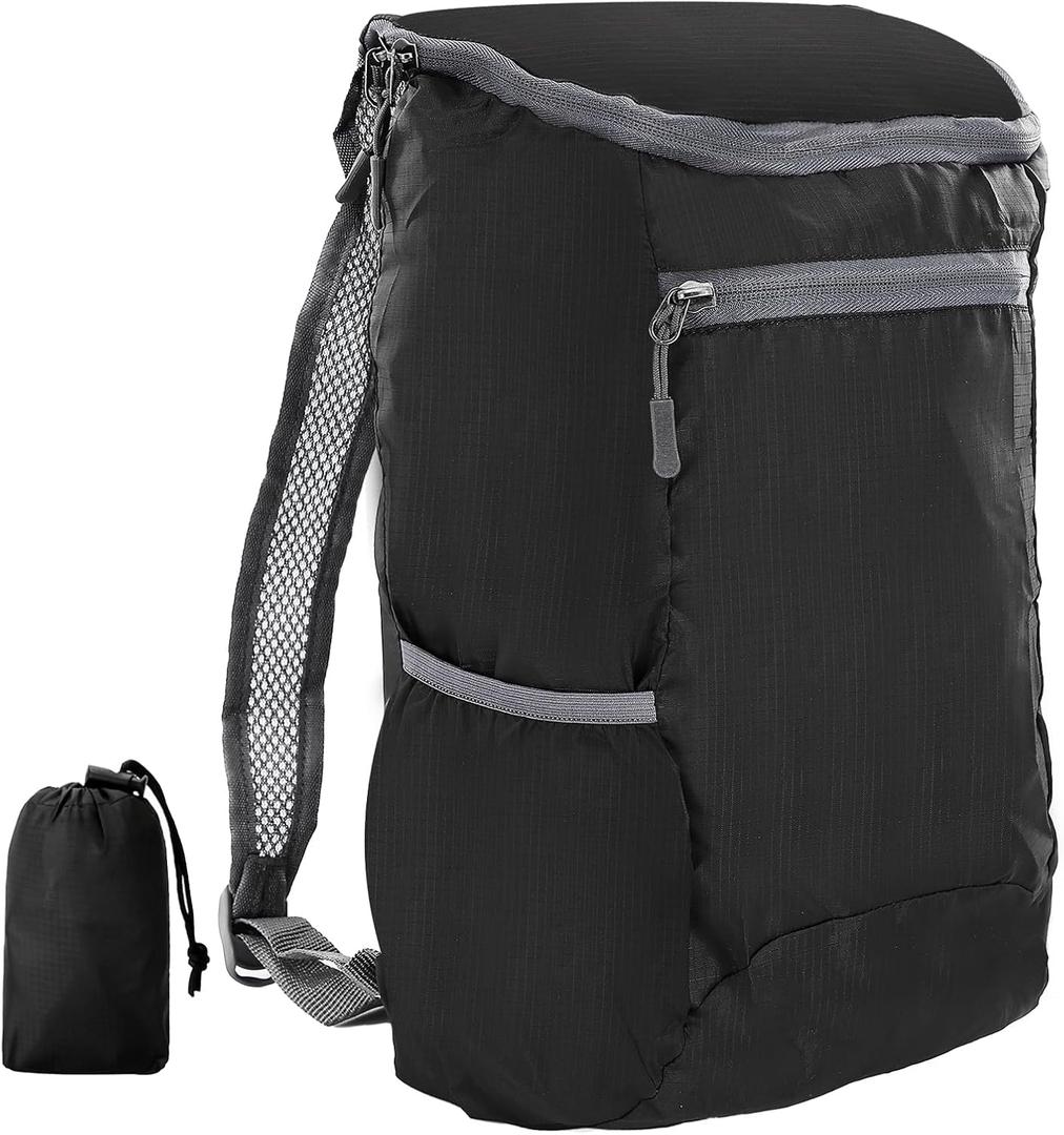 Small Hiking Backpack, Foldable Backpacks Lightweight & Foldable, Hiking Backpack Small for Packable & Camping, Women & Men (Black)