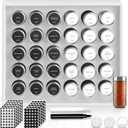 BOURBON & BARREL Wooden Spice Rack Organizer with Glass Jars | Stainless Steel Lids | Bamboo Countertop Spice Organization | 350 Waterproof Spice Labels | 2 Chalk Markers | 30 4oz Jars [White]