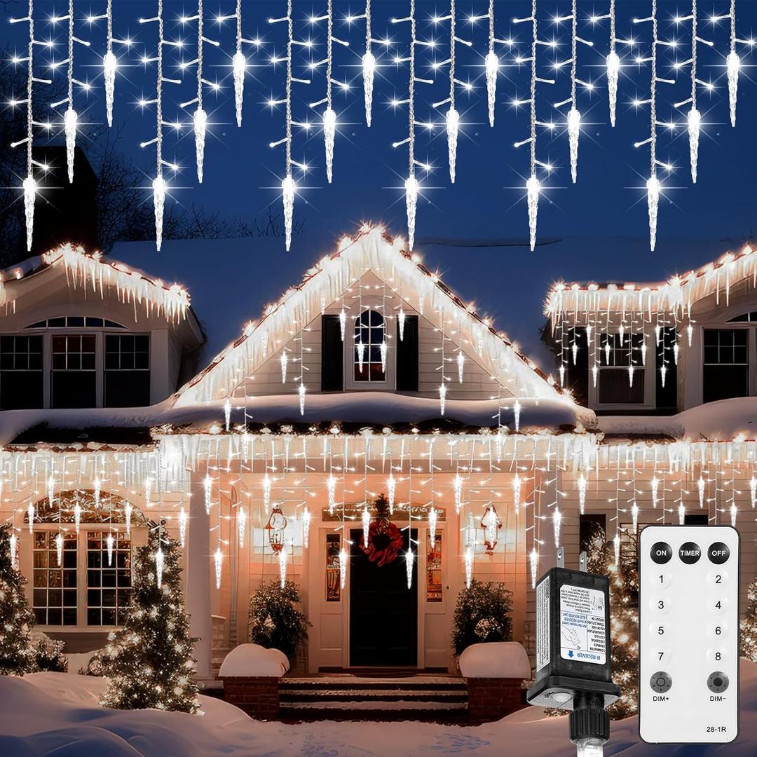 59 Ft 720 LED Christmas Icicle Lights Outdoor 8 Modes Waterproof Icicle String Lights with 120 Drops Icicled Fairy Twinkle Light with Remote for Xmas Decor Wedding Indoor (Cold White)