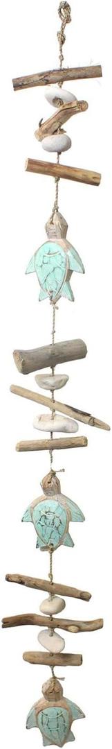 Beachcombers 37" Hanging Decorative Indoor Wood Drop w/Turtles & Driftwood Theme Accent Piece Home Kitchen Living Room Bedroom Summer Coastal Nautical Beach House Decor Decoration Beige