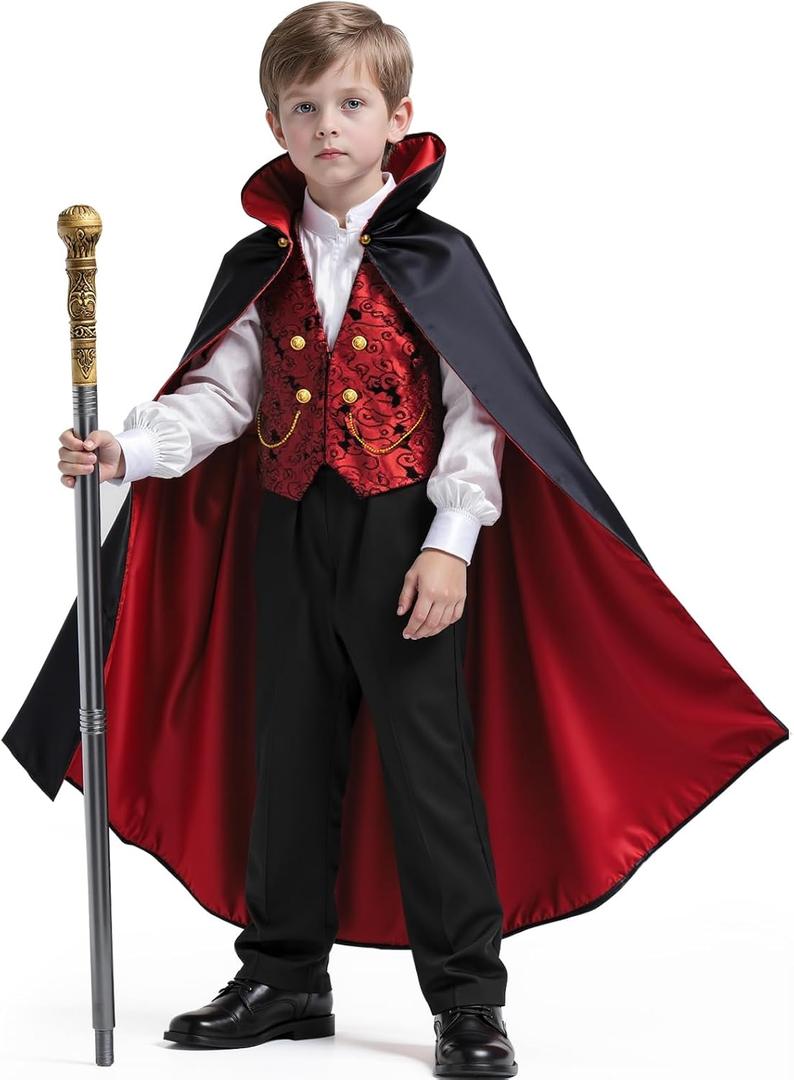 Kids Vampire Costume for Boy, Halloween Costumes Dress Up Role Play Set (Medium)