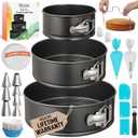 RFAQK 100pcs Cake Pan Sets for Baking + Cake Decorating Supplies: 3 Non-Stick Springform Pans Set (4, 7, 9 inches), Icing Tips, Cake Leveler  Multi-functional Leak-Proof CheeseCake Pan & eBook