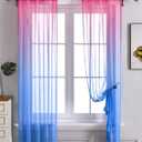 WPM WORLD PRODUCTS MART Pink Blue Ombre Sheer Curtains for Kids 2 Panels Rod Pocket Bedroom Window Curtains Semi Voile Drapes Faux Linen Dcor for Livingroom Room (Pink and Blue, 54 x 84 Inch)