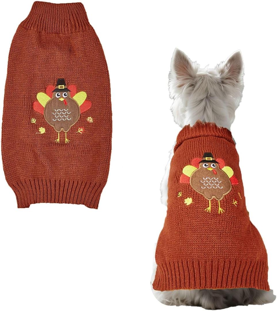 Thanksgiving Dog Turkey Sweaters Warm Pet Knitted Clothes Fall Dog Sweaters for Medium Dogs Pet Outfits Sweatshirt for Thanksgiving Fall (Medium, Classic Turkey)