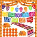 94 Pcs Dia De Los Muertos Decorations Ofrenda Set, Day of The Dead Decor for Altar, Include Papel Picado, Marigold Flowers, Garlands, Table Runner, Monarch Butterflies, Felt Skulls Banner