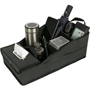 GMQ Car Seat Organizer,Automotive Seat Organizer for Front and Back Seat or Floor, Car Caddy Organizer Pu Leather Multiple Organizers and Storage for Travel Kids (Black)