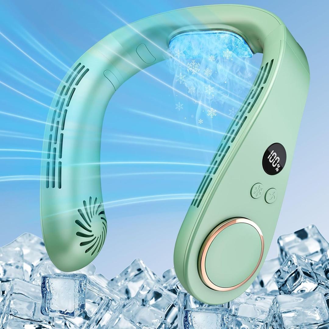 Personal Neck Air Conditioner-Cooling Neck Fan with Ac Unit Wearable Metal Plate Device, Personal Fans for your Neck, Silent Bladeless Headphone Fan, Menopause Fan Hot Flash for Women Adult Light Green
