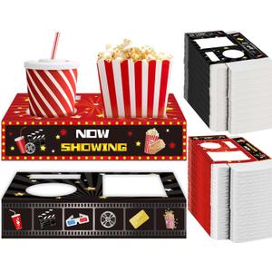 50 Pcs Movie Night Supplies Movie Night Snack Trays Theater Snack Boxes Cinema Theme Paper Holder Popcorn Candy Drink Tray Box For Family Birthday Holiday Party