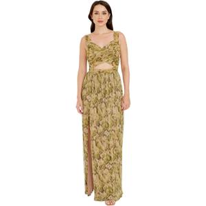 Dress the Population Women's Mirabella Pleated Plisse Knit, Maxi, Fit and Flare, Sweetheart Neck Dress, Lime Green, XXS