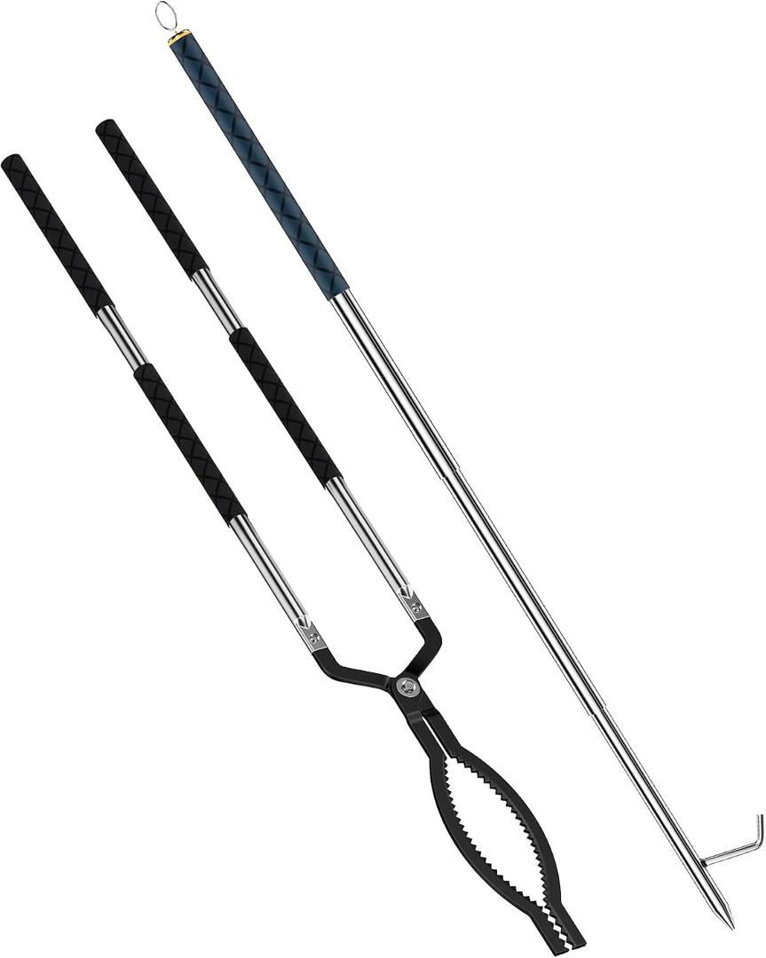 RAOMEIDE Fire Tongs for Fire Pit Outside Heavy Duty Firewood Log Grabber Claw Stainless Steel 41 Inches Fireplace Tongs and 49 Inches Fire Poker Sets Indoor