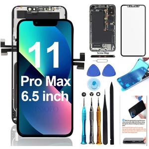 for iPhone 11 Pro Max Screen Replacement 6.5 inch LCD Display 3D Touch Digitizer Frame Assembly Full Repair Kit with Repair Tools, Screen Protector, Instructions