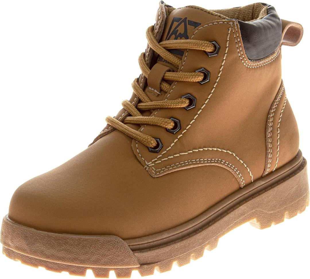 AVALANCHE Boy's Lace up Construction Work Boots Outdoor Waterproof Hike Rugged Shoes, Beige Brown, 9