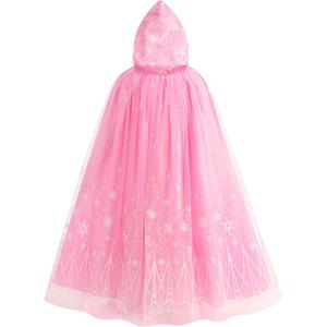 Girls Elsa Cape Hooded Cloak Kids Play Cape Dress up Costume (3-6 Years, Pink)