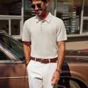 PJ PAUL JONES Mens Polo Shirts Short Sleeve Casual Textured Knit Polo Shirt for Men Golf Collared (Beige, L)
