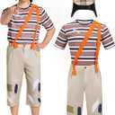 Mexican TV Cosplay Costume for Adult Men, Patchwork Overalls Suit Set with Striped T-shirt Hat for Halloween Party Outfit