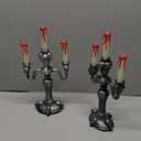 [ Extra Large ] 2 Pack Halloween Candelabra with LED Flame Less Candles Holder Battery Operated Flickering Lights Skull Candles for Halloween Decorations Indoor Home Table Party Haunted Mansion Decor