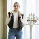 Women's Winter Outerwear Vests Crop Puffer Vest Lightweight Sleeveless Padded High Stand Collar Jacket (Black, L)