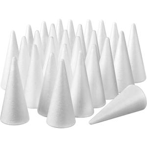 Leelosp 30 Pack Foam Cones for Crafts White Polystyrene Foam Tree Cones 2.44 x 5.63 Inch Floral Craft Supplies for DIY Projects, Handmade Gnomes Christmas Trees, Holiday Decorations