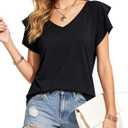 VahRuta Womens Summer Boho Clothes Flowy Tops Floral Shirts V Neck Loose Fit Casual Short Sleeve (Black, L)