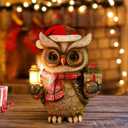 Solar Christmas Owl Decoration Resin Owl Outdoor Statue with LED Lantern for Porch Garden Patio Yard Home Decor Christmas Housewarming Gifts for Women Mom