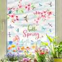 Yovkky Hello Spring Dog Cat Window Clings 9 Sheets, Pet Golden Retriever Puppy Kitty Daisy Flower Blue Truck Farmhouse Stickers Decals Decor, Floral Eucalyptus Butterfly Home Kitchen Decorations