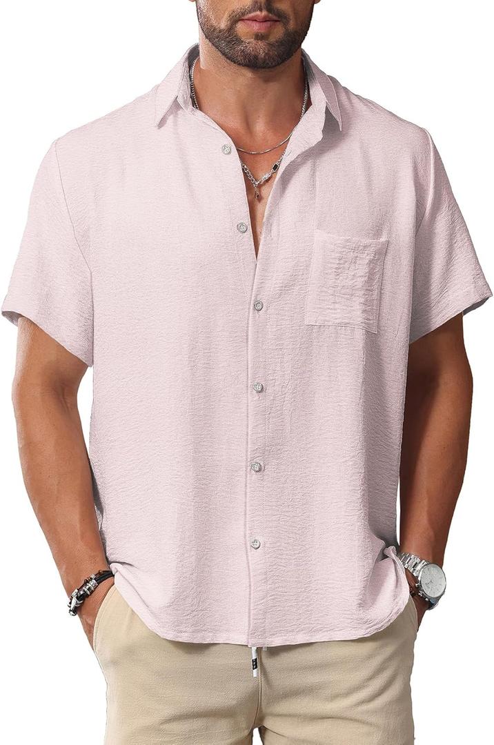 KYKU Men Shirts Button Down Short Sleeve Casual Summer Beach Vacation Clothing (XXL)