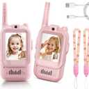 Video Walkie Talkies for Kids, Handheld 2 Pack Rechargeable Video Intercom Kids Walkies Talkies, Indoor Outdoor Toys for Family Games, Outside, Camping, Hiking for Boys Girls Ages 3-12 (Pink/Pink)