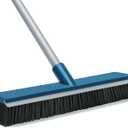 16-Inch Push Broom Outdoor with Rubber Squeegee and 58" Long Handle, 2 in 1 Commercial Broom Brush with Stiff Bristles for Deck Patio Garage Warehouse Driveway Concrete Floor Cleaning Scrubbing