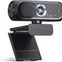 2K Webcam with Microphone, Privacy Cover, Wide-Angle Lens, Auto Light Correction, Plug & Play USB Webcam for Laptop, Desktop, PC, Mac, Zoom, Skype, Streaming (Black)