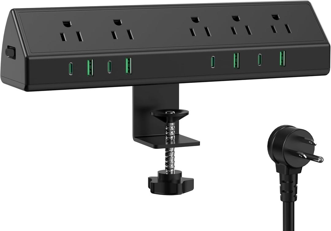 Jgstkcity Desk Clamp Power Strip,45W Fast Charging Station,4 USB-C,4 USB-A,Desk Mount Surge Protector,1875W Extension Cord with Multiple Outlets,ETL Listed,for Home Office Dorm Room (6 FT Cable)