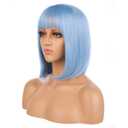 eNilecor Short Bob Hair Wigs 12" Straight with Flat Bangs Synthetic Colorful Cosplay Daily Party Wig for Women Natural As Real Hair+ Free Wig Cap (Light Blue)