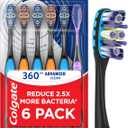Colgate 360 Advanced Clean Adult Soft Toothbrush Pack, 6 Soft Bristled Toothbrushes with Cheek and Tongue Cleaner, Helps Clean Your Teeth, Tongue, Cheeks, and Gums, 6 Pack