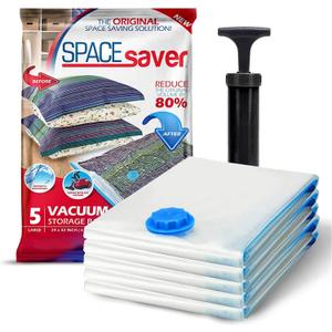 5 Pack Large Vacuum Storage Bags for Comforters, Blankets & Clothes  Vacuum Sealed Compression Bags with Hand Pump  Space Saver Storage Bags for Bedding, Moving, Travel & Organization
