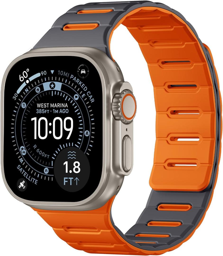 Bandletic Double Sided Magnetic Band Compatible with Apple Watch Bands for Men Women 49mm 46mm 45mm 44mm 42mm, Soft Replacement Loop Strap for iWatch series 11 10 9 8 7 6 5 4 3 2 1, SE3, Ultra 3 2 1