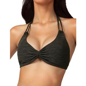 AJISAI Womens Halter Bikini Top Triangle V Neck Bathing Suit Top Low Impact Padded Sports Bra (Black, S)