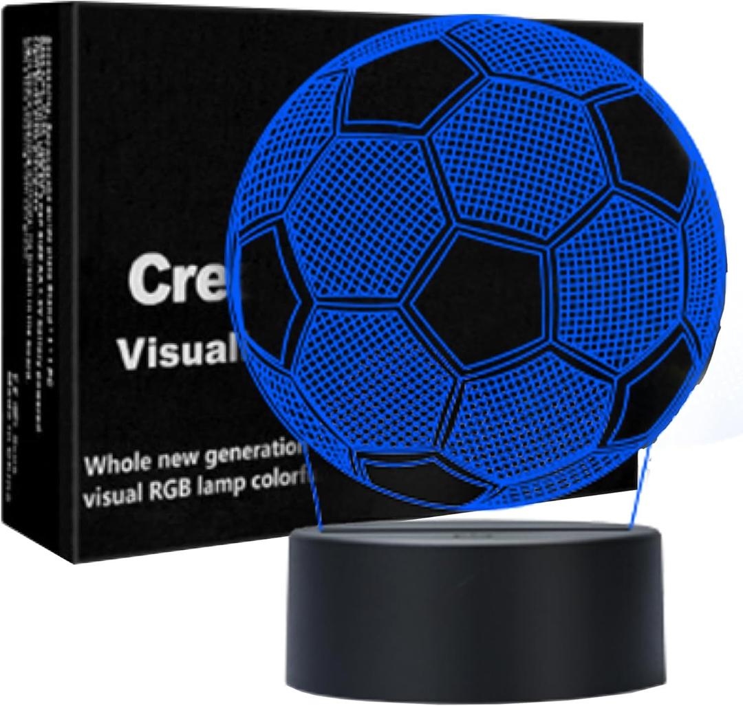 Soccer Night Light for Kids, 3D Illusion Night Lamp, USB LED Table Lamp Smart Touch Dimmer Lights 7 Color Changing Decor Lamp, Room Decor, Gifts for Children Boys Girls. (Yellow3)