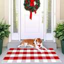 USTIDE Cotton Buffalo Plaid Rug Red&White Check Rugs 23.6"X51" Hand-Woven Indoor or Outdoor Rugs for Layered Door Mats Washable Carpet for Front Porch/Kitchen/Farmhouse/Entryway
