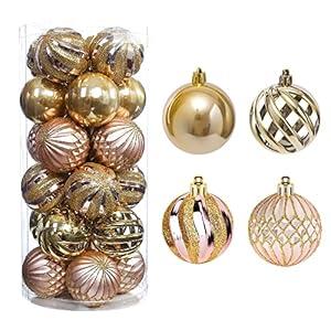 QinYing 24pcs 2.36'' Christmas Balls Ornaments Shatterproof Colorful Glittering Baubles Set Xmas Tree Pendants Holiday Party Balls Decoration, (Rose Gold & Gold 6cm)