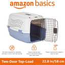 Amazon Basics Sturdy Portable 2-Door Top-Load Hard-Sided Pet Travel Carrier with Secure Ventilation, Handle, Front & Top Entry for Dogs, Cats, 22.8"L x 15"W x 13"H, Gray & Blue
