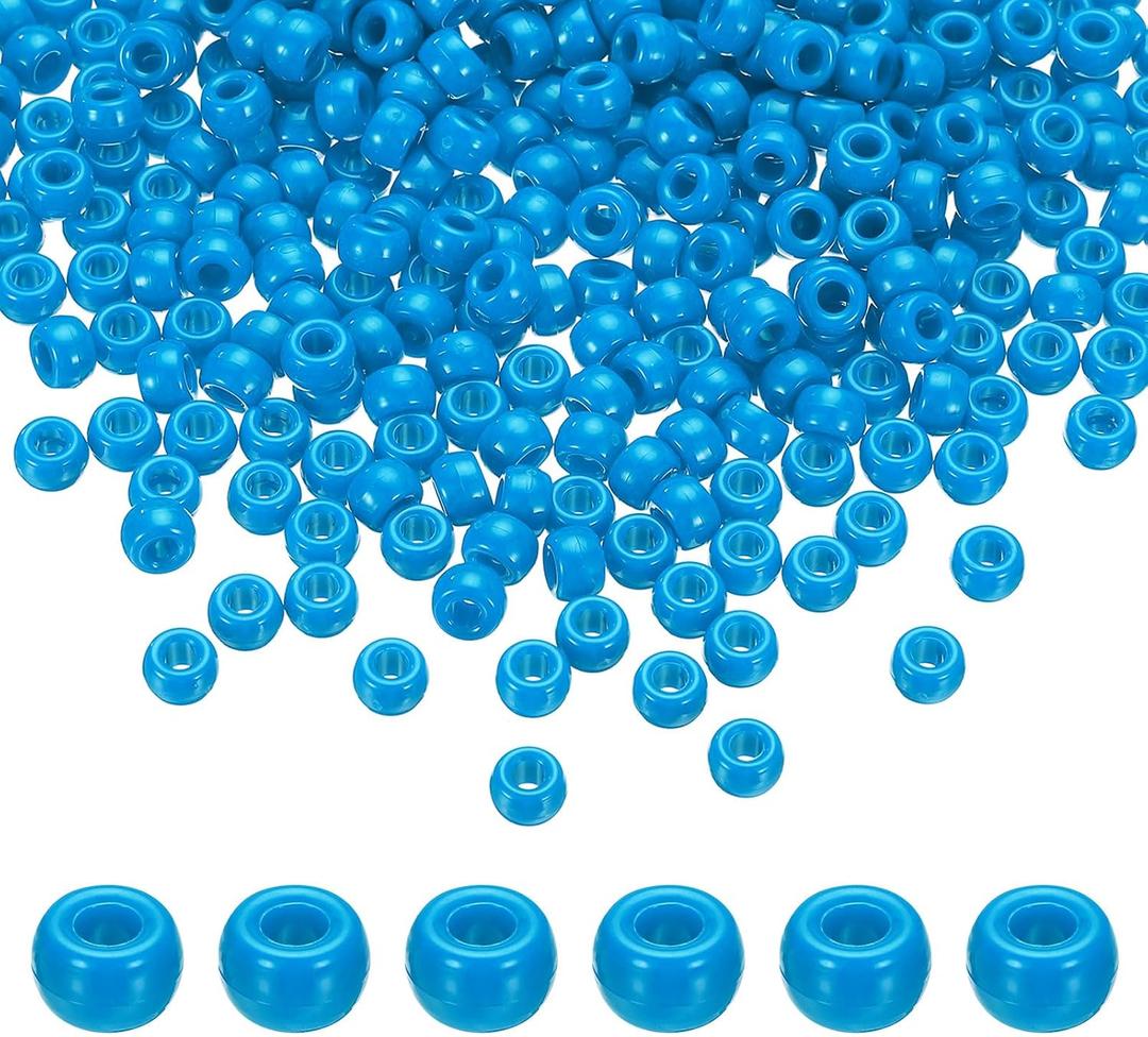 HARFINGTON 1000Pcs Blue Pony Beads 6x9mm Acrylic Bulk Plastic Barrel Bead for Necklace Key Chain Jewelry Making Earring Hair Braiding