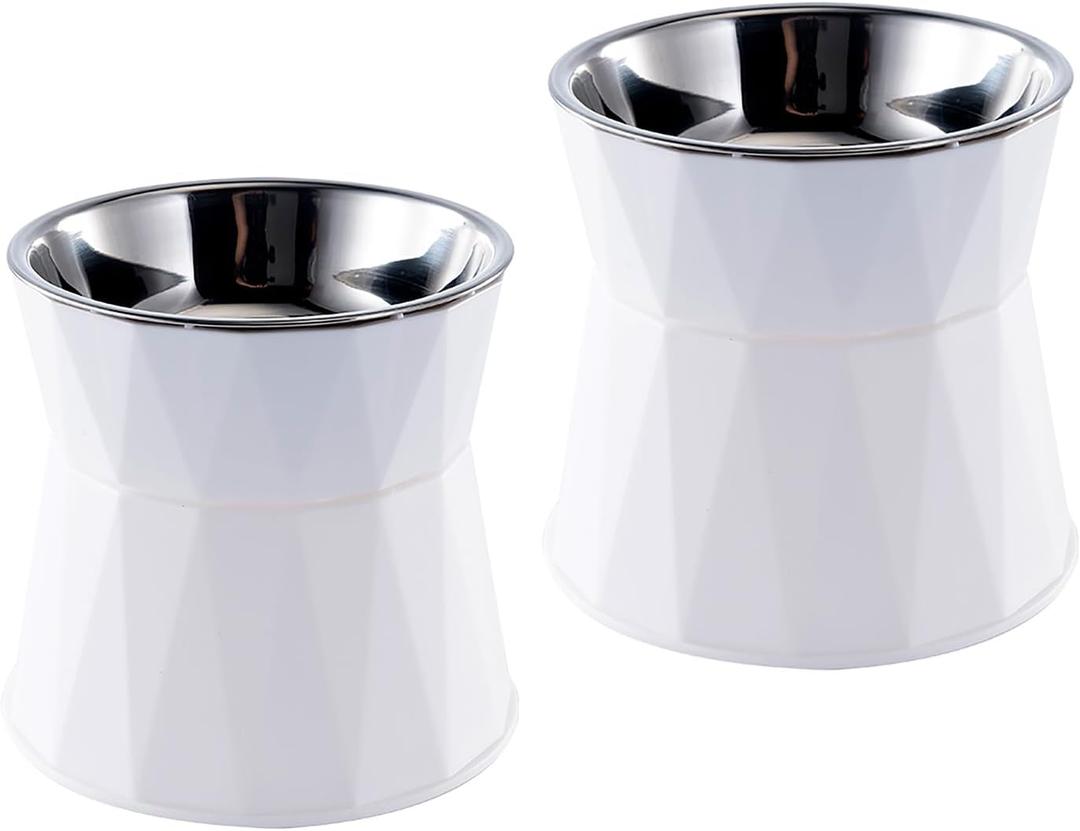 Elevated Cat Bowls for Food and Water 2Pcs, Raised Cat Food Bowls Beneficial for Digestion, Resonable Height, Whisker-Relief, Easy to Clean, 13oz(White)