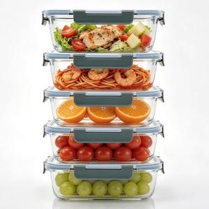 5Pack 22oz Glass Storage Containers with Lids, Grey, Compartmentalized