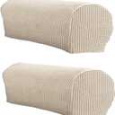 LINGXIYA Soft Stretch Plush Armrest Covers,Spandex Armrest Cover for Chairs/Sofas, Couch Arm Cover, Furniture Protector Armchair Slipcovers for Recliner, Set of 2 (Khaki)