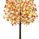 Remon 6FT Lighted Fall Tree - Artificial Fall Light Up Eucalyptus Tree with 130 Lights, 390 Leaves, Remote 8 Flashing Modes, Timing for Thanksgiving Autumn Harvest Indoor Outdoor Decorations
