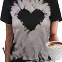Remidoo Women's Casual Tie Dye Heart Graphic Tee Shirt Short Sleeve Crewneck Tops Black X-Large 