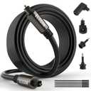 Elecan Optical Audio Cable 20 Ft Digital Audio Toslink Cable Cord-Fiber Optic-Gold Plated-Flexiable&Durable-for Home Theater,Sound Bar,PS4&Xbox-with 4 Right Angled and Mini Toslink Adapters+Ties