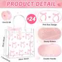QOUBAI 24Pcs Pink Bow Clear PVC Gift Bags With Handles Bow Goodie Treat Candy Bag Pink Bows Theme Present Wrap Tote Bags for Birthday Party Favor Baby Shower Decoration Supplies 8 x 8 x 3in