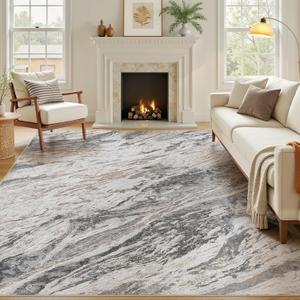 Area Rug 7x9 Low Pile Washable Rug for Living Room Taupe