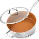 duxtop pro Ceramic Saute Pan, 11.6 Inch Nonstick Frying Pan without PFAS, PTFE, or PFOA, Stainless Steel Base Deep Skillet for All Cooktops, Oven & Dishwasher Compatible