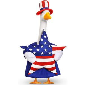 4th of July Proch Goose Outfit Patriotic Stars Pillow Design with Top Hat for 23" Lawn Cement Goose Independence Day Garden Patio Yard Outdoor Decorations